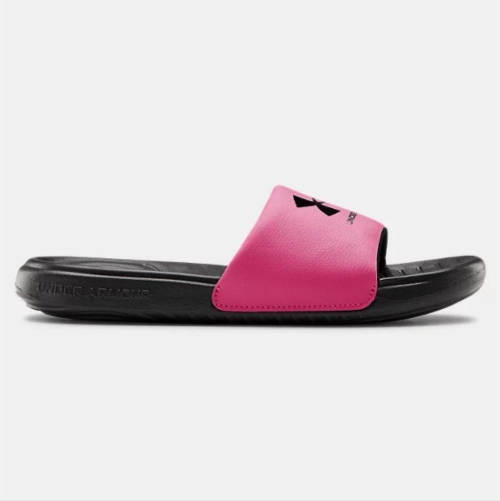 Under Armour Ansa Fixed Girls Slides, 3023793 002, Black / Pink Surge, (New)